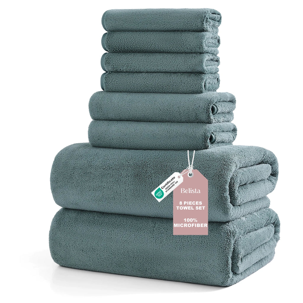 8Pcs Oversized Bath Towel Set 35"×70"  2 Bath Sheets + 2 Hand Towels + 4 Washcloths Soft, Highly Absorbent & Quick-Dry