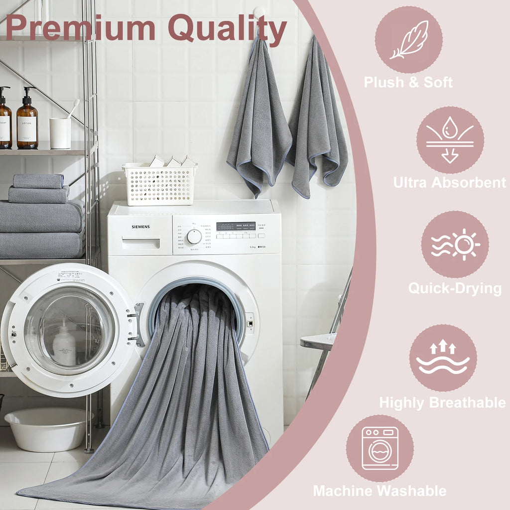 8Pcs Oversized Bath Towel Set 35"×70"  2 Bath Sheets + 2 Hand Towels + 4 Washcloths Soft, Highly Absorbent & Quick-Dry