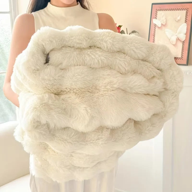 Soft Cozy Faux Fur Rabbit Blanket, Warm, Classic