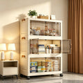 19.7in 3/4/5/6-Tier Foldable Storage Cabinet with Wheels, Stackable  with Magnetic Doors, Shelf No Assembly Required, Beige