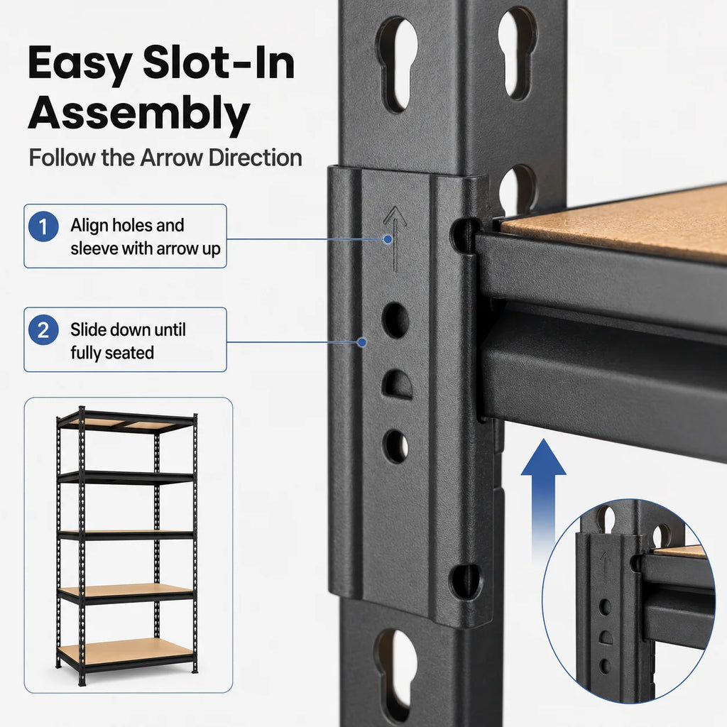 Heavy Duty 5-Tier Metal Shelving Unit with MDF Shelves, Adjustable Boltless Storage Rack Utility Organizer for Garage Basement Pantry