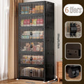3/4/5/6-Tier Foldable Storage Cabinet with Clear Double Doors, Foldable and Stackable Plastic Storage Boxes with Wheels, Large-Capacity Rolling Organizer