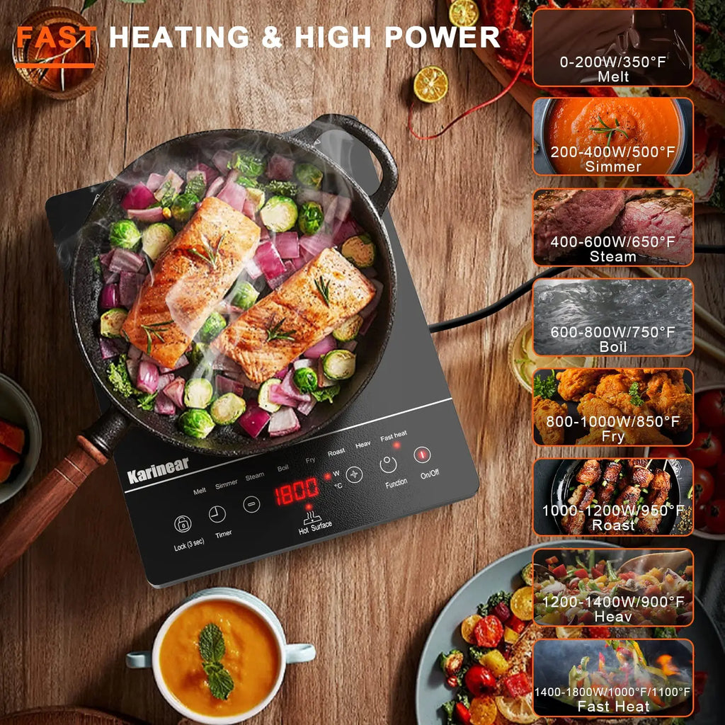 Portable Electric Cooktop, Single Burner Ceramic with Touch Control, Child Safety Lock, Timer, Residual Heat Indicator, Overheat Protection, 1800W 110V Infrared Burner | Sensor Touch Control