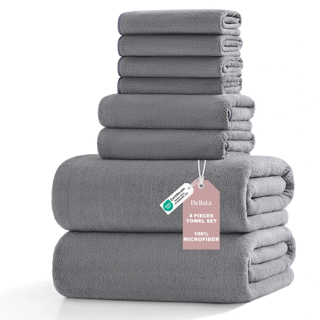8Pcs Oversized Bath Towel Set 35"×70"  2 Bath Sheets + 2 Hand Towels + 4 Washcloths Soft, Highly Absorbent & Quick-Dry