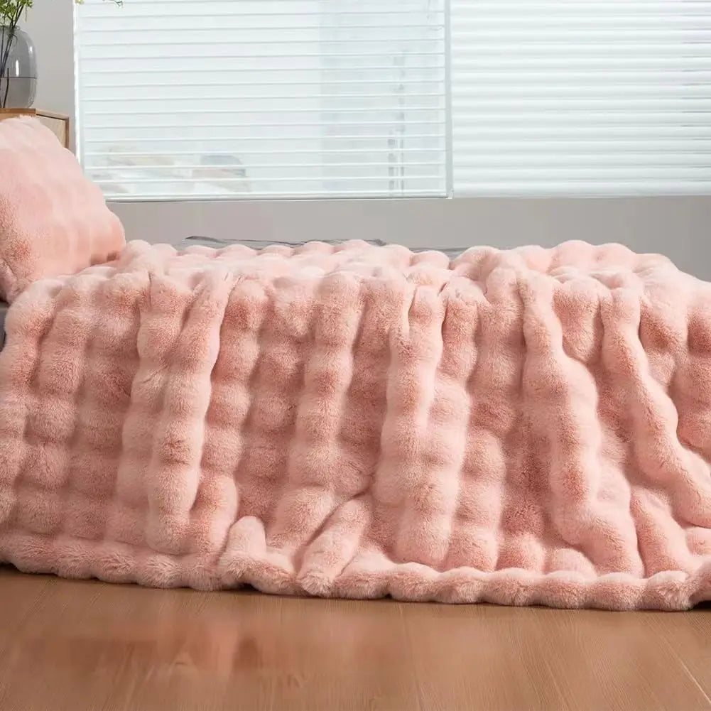 Soft Cozy Faux Fur Rabbit Blanket, Warm, Classic