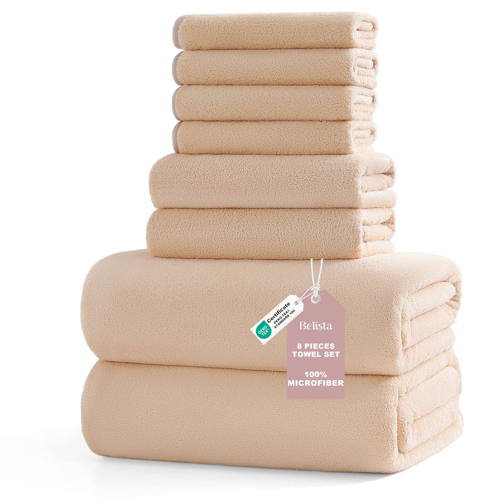8Pcs Oversized Bath Towel Set 35"×70"  2 Bath Sheets + 2 Hand Towels + 4 Washcloths Soft, Highly Absorbent & Quick-Dry