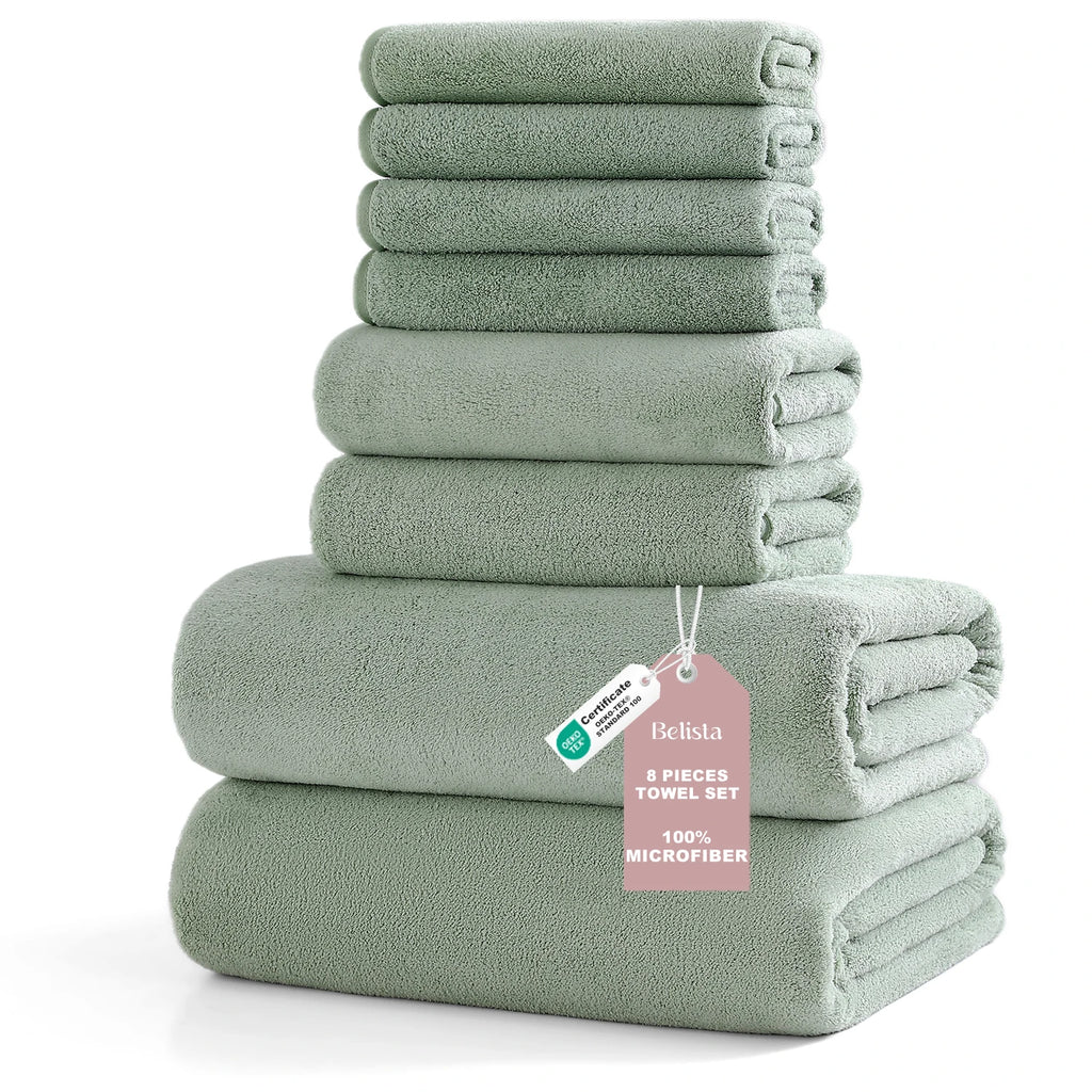 8Pcs Oversized Bath Towel Set 35"×70"  2 Bath Sheets + 2 Hand Towels + 4 Washcloths Soft, Highly Absorbent & Quick-Dry