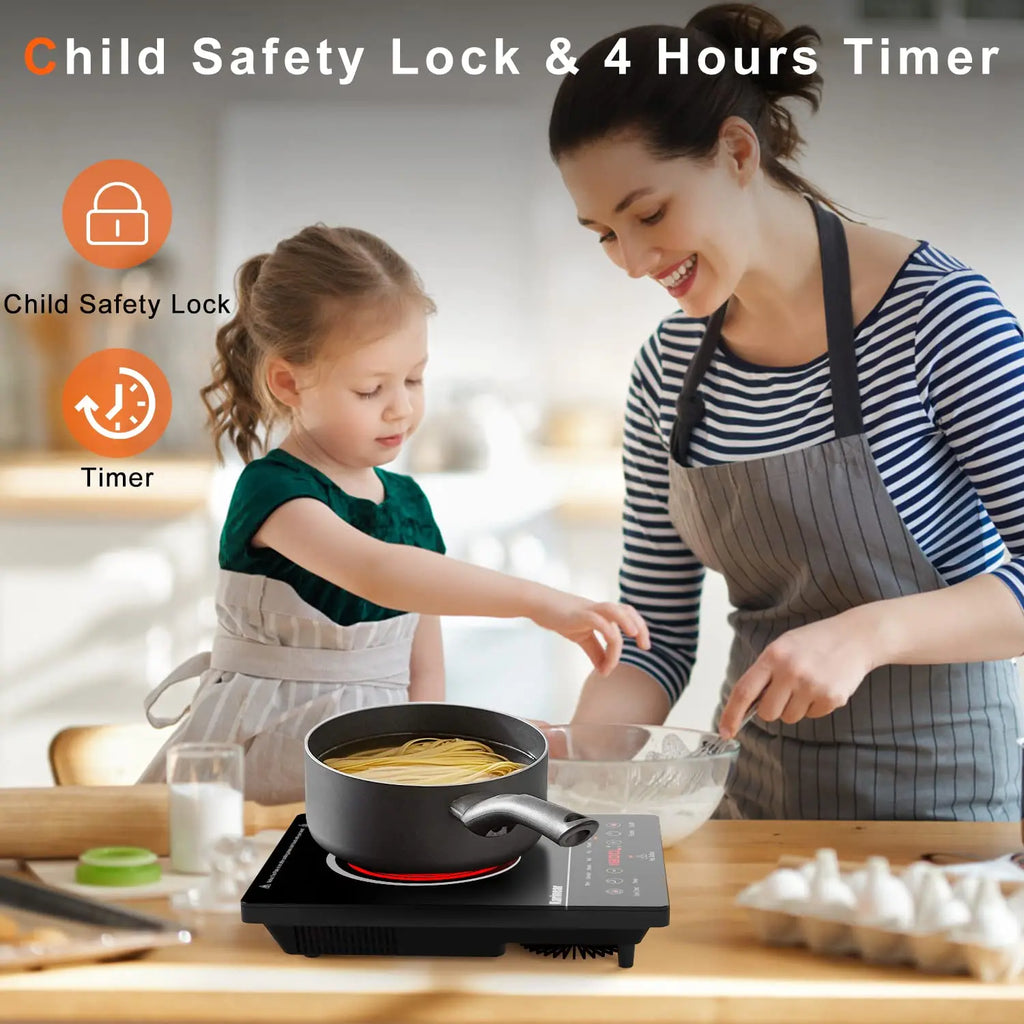 Portable Electric Cooktop, Single Burner Ceramic with Touch Control, Child Safety Lock, Timer, Residual Heat Indicator, Overheat Protection, 1800W 110V Infrared Burner | Sensor Touch Control