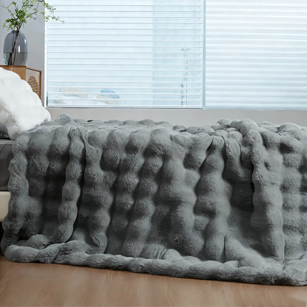Soft Cozy Faux Fur Rabbit Blanket, Warm, Classic