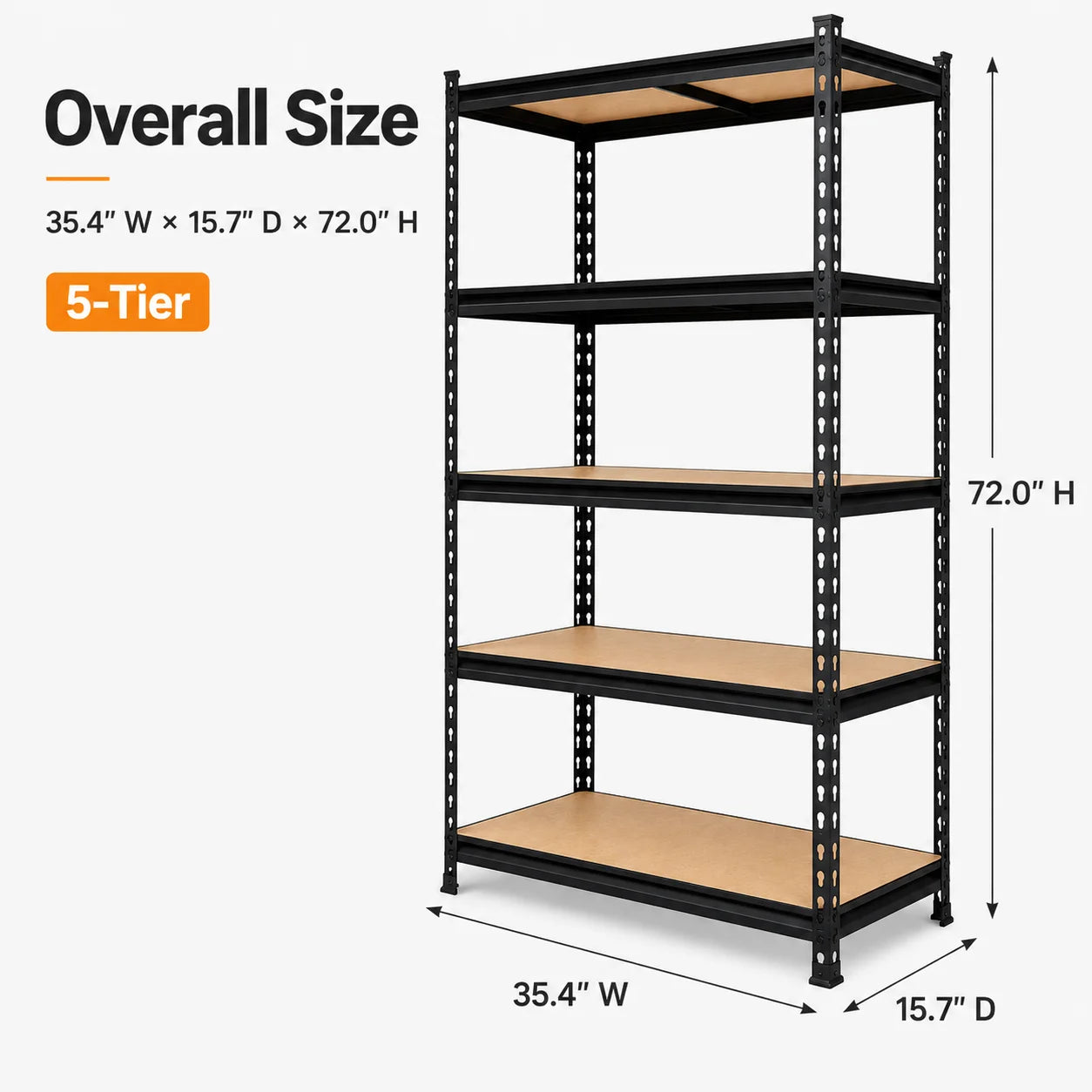 Heavy Duty 5-Tier Metal Shelving Unit with MDF Shelves, Adjustable Boltless Storage Rack Utility Organizer for Garage Basement Pantry