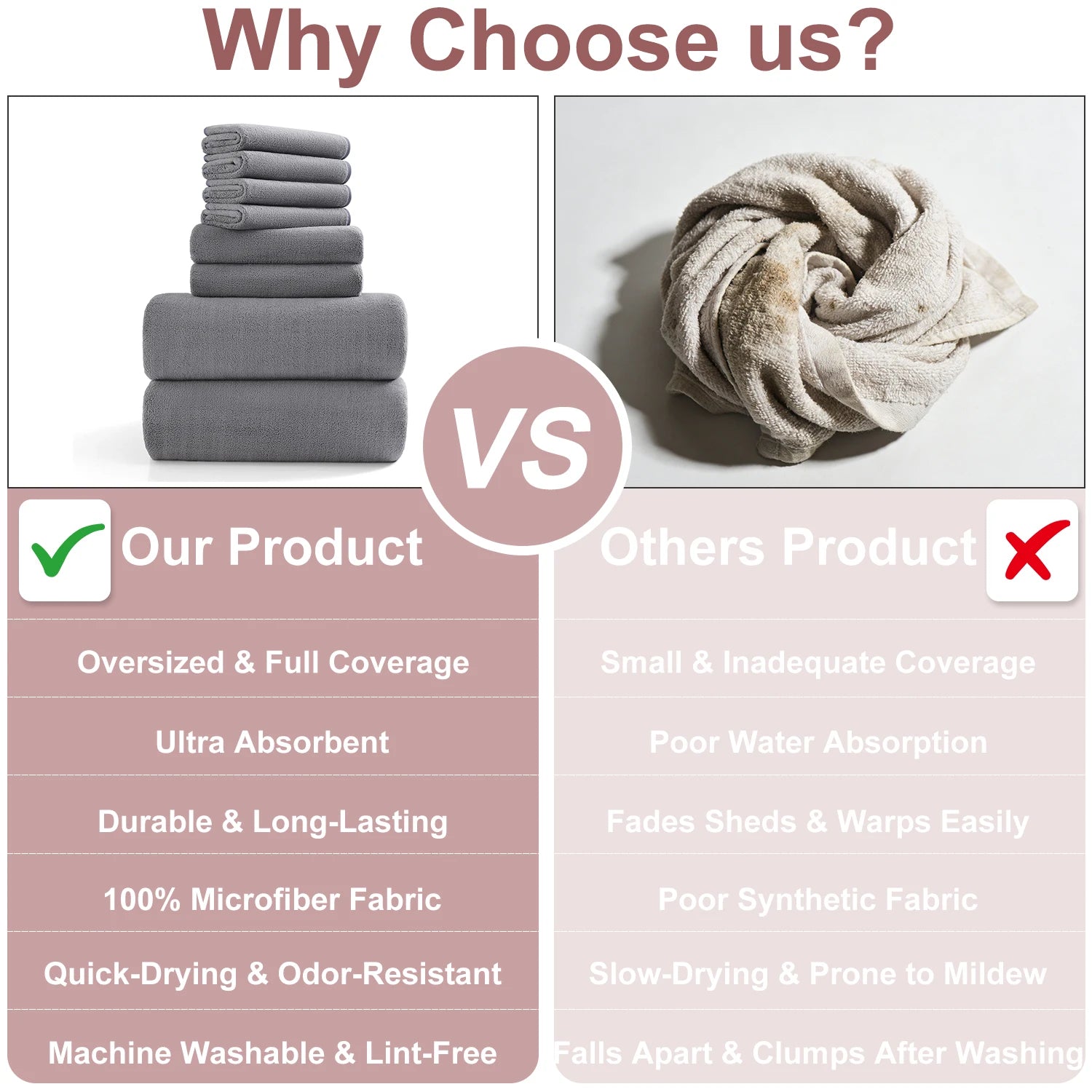 8Pcs Oversized Bath Towel Set 35"×70"  2 Bath Sheets + 2 Hand Towels + 4 Washcloths Soft, Highly Absorbent & Quick-Dry