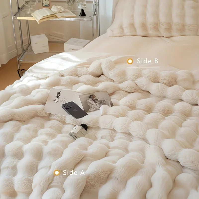 Soft Cozy Faux Fur Rabbit Blanket, Warm, Classic