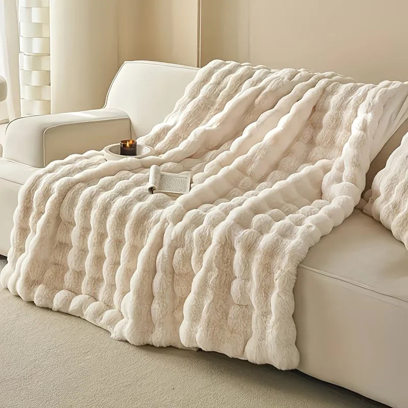 Soft Cozy Faux Fur Rabbit Blanket, Warm, Classic