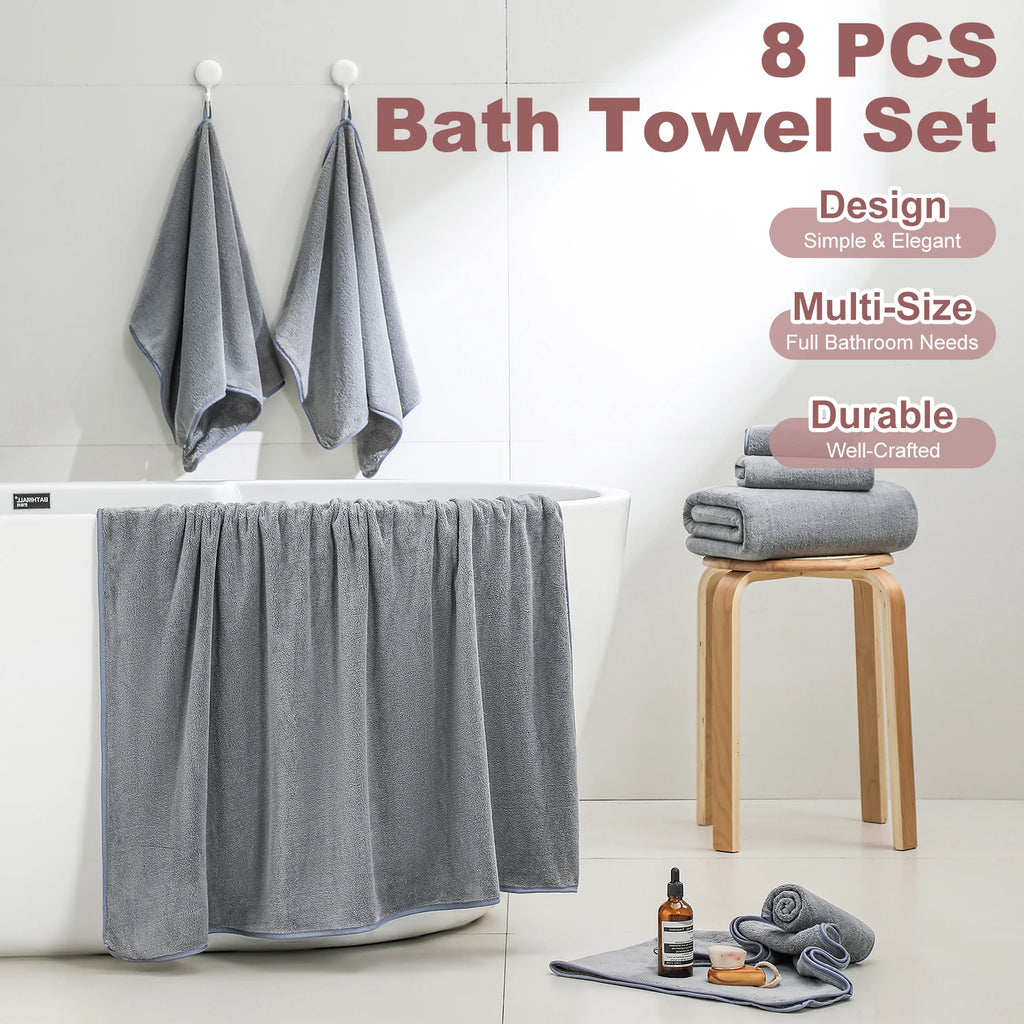 8Pcs Oversized Bath Towel Set 35"×70"  2 Bath Sheets + 2 Hand Towels + 4 Washcloths Soft, Highly Absorbent & Quick-Dry