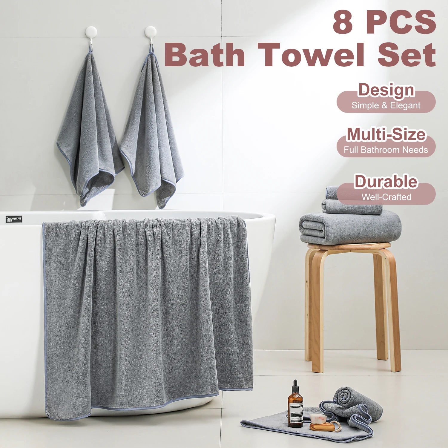 8Pcs Oversized Bath Towel Set 35"×70"  2 Bath Sheets + 2 Hand Towels + 4 Washcloths Soft, Highly Absorbent & Quick-Dry