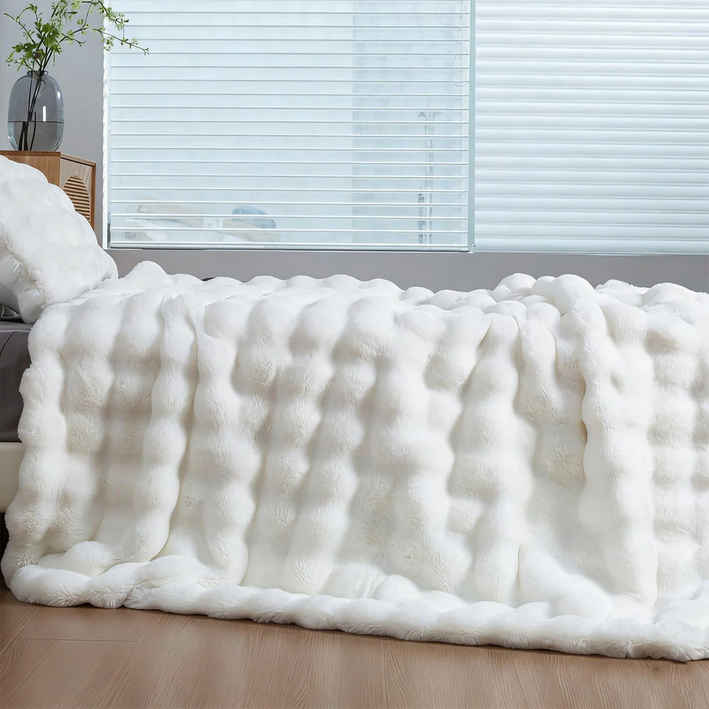 Soft Cozy Faux Fur Rabbit Blanket, Warm, Classic