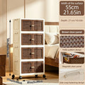 Multi-layer foldable and stackable plastic storage cabinet, no assembly needed, foldable rolling storage box with magnetic breathable woven double doors and round ball handles, 55×27 cm storage box, side clasps and swivel wh
