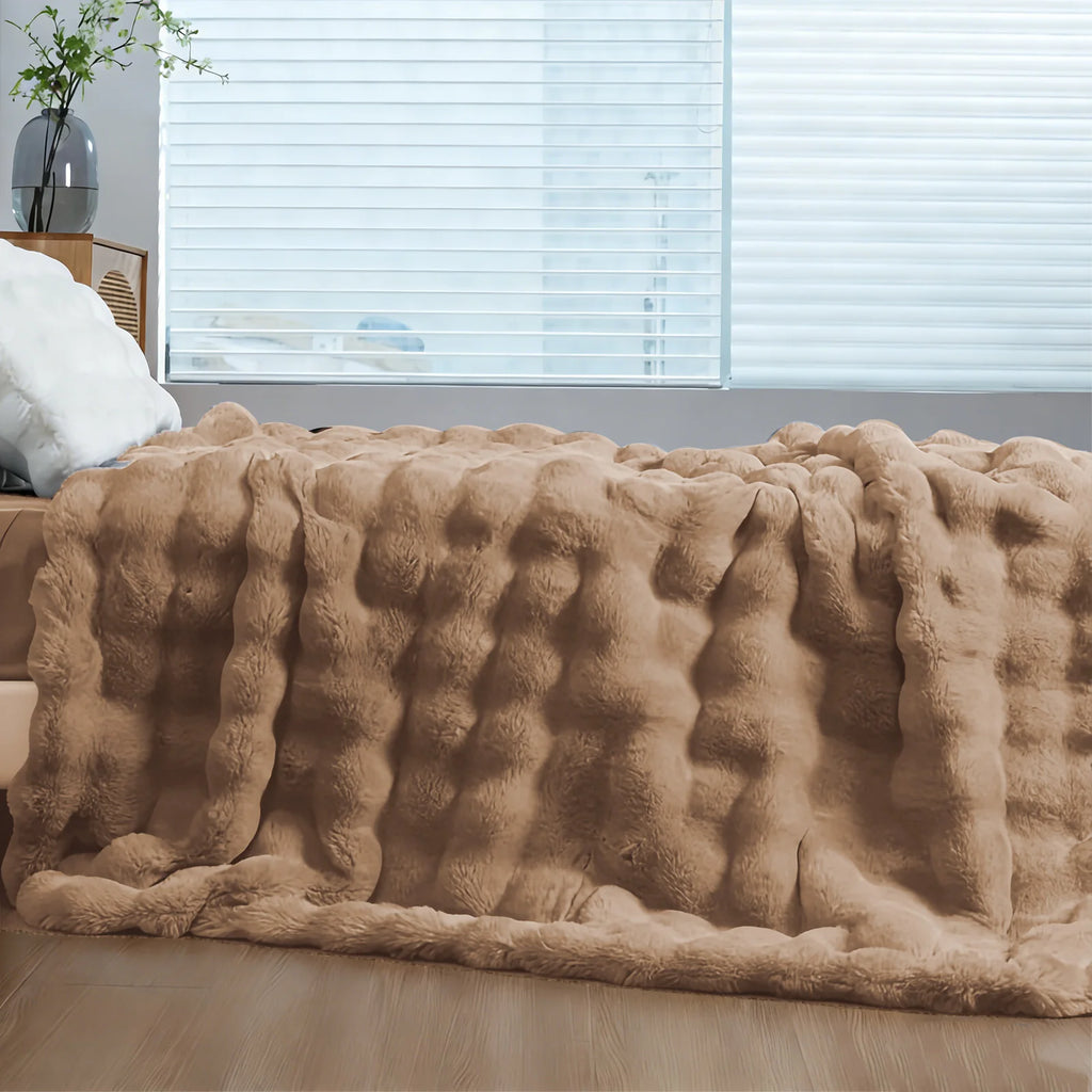 Soft Cozy Faux Fur Rabbit Blanket, Warm, Classic
