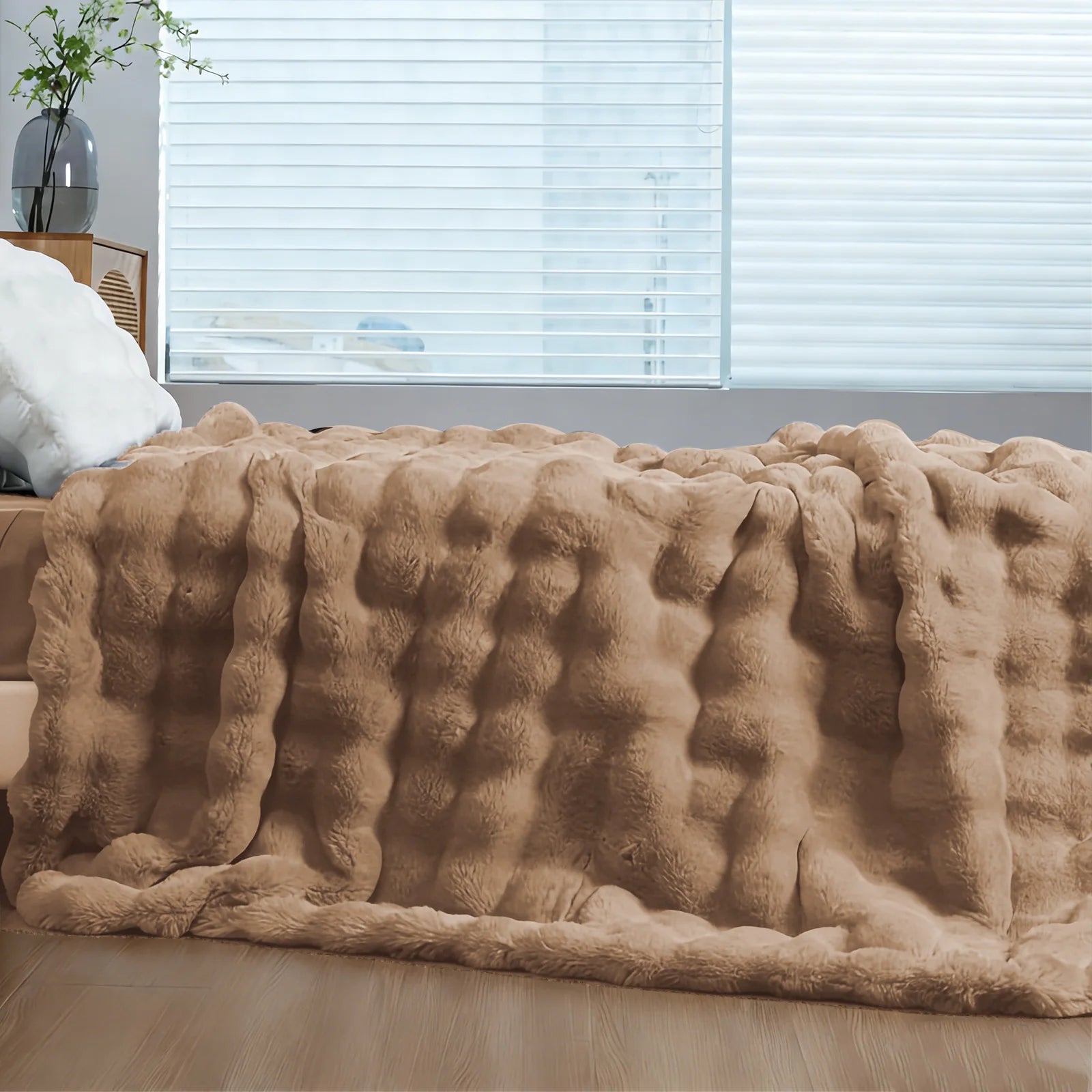 Soft Cozy Faux Fur Rabbit Blanket, Warm, Classic