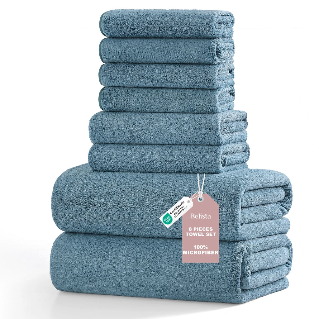 8Pcs Oversized Bath Towel Set 35"×70"  2 Bath Sheets + 2 Hand Towels + 4 Washcloths Soft, Highly Absorbent & Quick-Dry