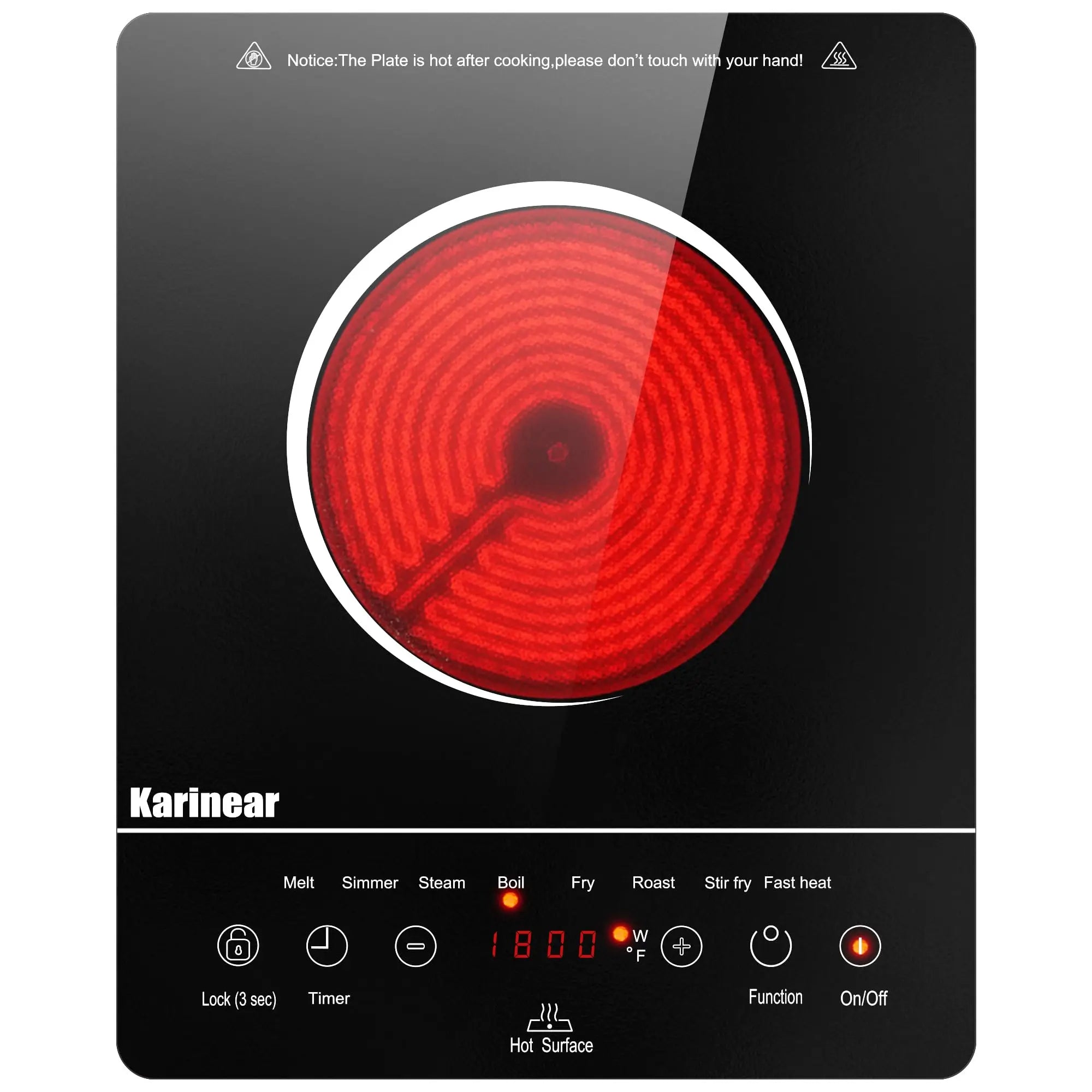 Portable Electric Cooktop, Single Burner Ceramic with Touch Control, Child Safety Lock, Timer, Residual Heat Indicator, Overheat Protection, 1800W 110V Infrared Burner | Sensor Touch Control