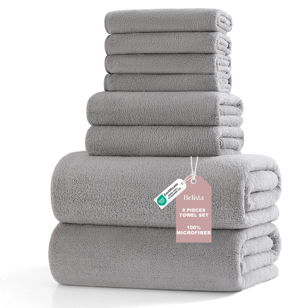 8Pcs Oversized Bath Towel Set 35"×70"  2 Bath Sheets + 2 Hand Towels + 4 Washcloths Soft, Highly Absorbent & Quick-Dry
