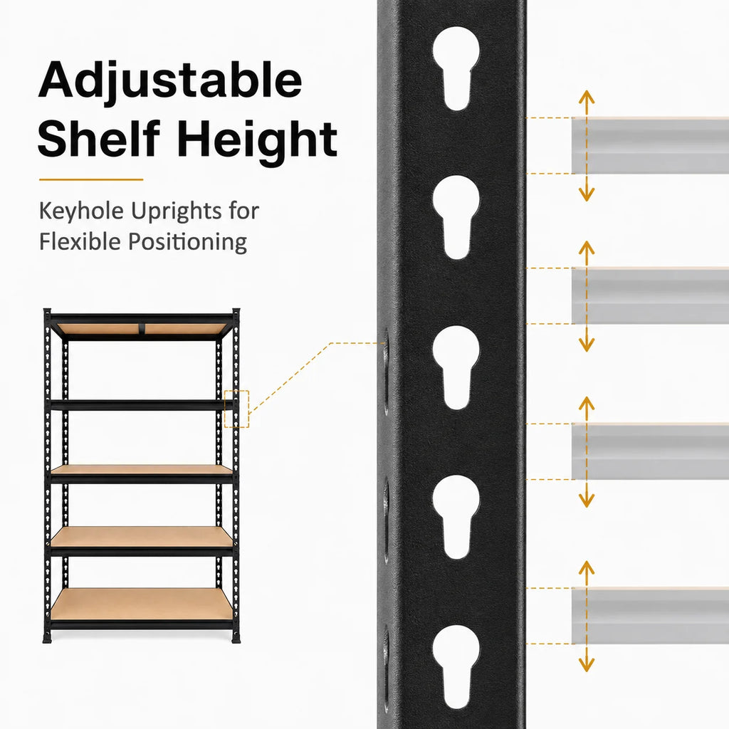 Heavy Duty 5-Tier Metal Shelving Unit with MDF Shelves, Adjustable Boltless Storage Rack Utility Organizer for Garage Basement Pantry