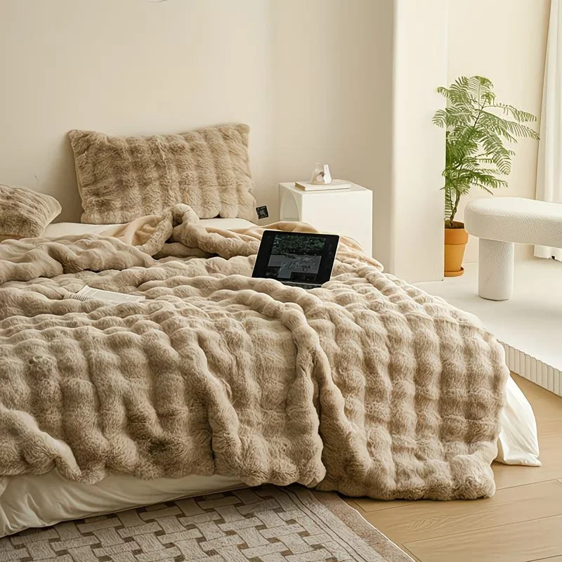 Soft Cozy Faux Fur Rabbit Blanket, Warm, Classic