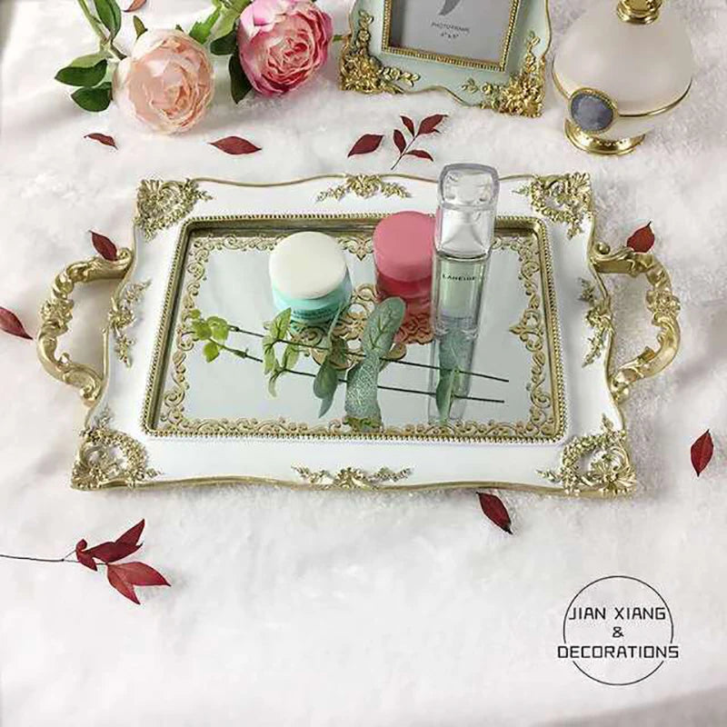 Mirror Glass Storage Tray Gold Rectangle