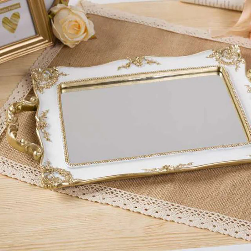 Mirror Glass Storage Tray Gold Rectangle