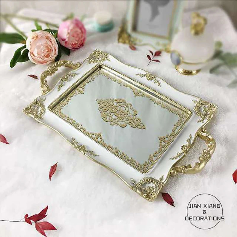 Mirror Glass Storage Tray Gold Rectangle
