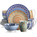 16/32/48-PCS Ceramic Plate Porcelain Dinnerware Set Bohemian Mandala Patterned with Dinner Plate,Dessert Plate,Bowl,Mug