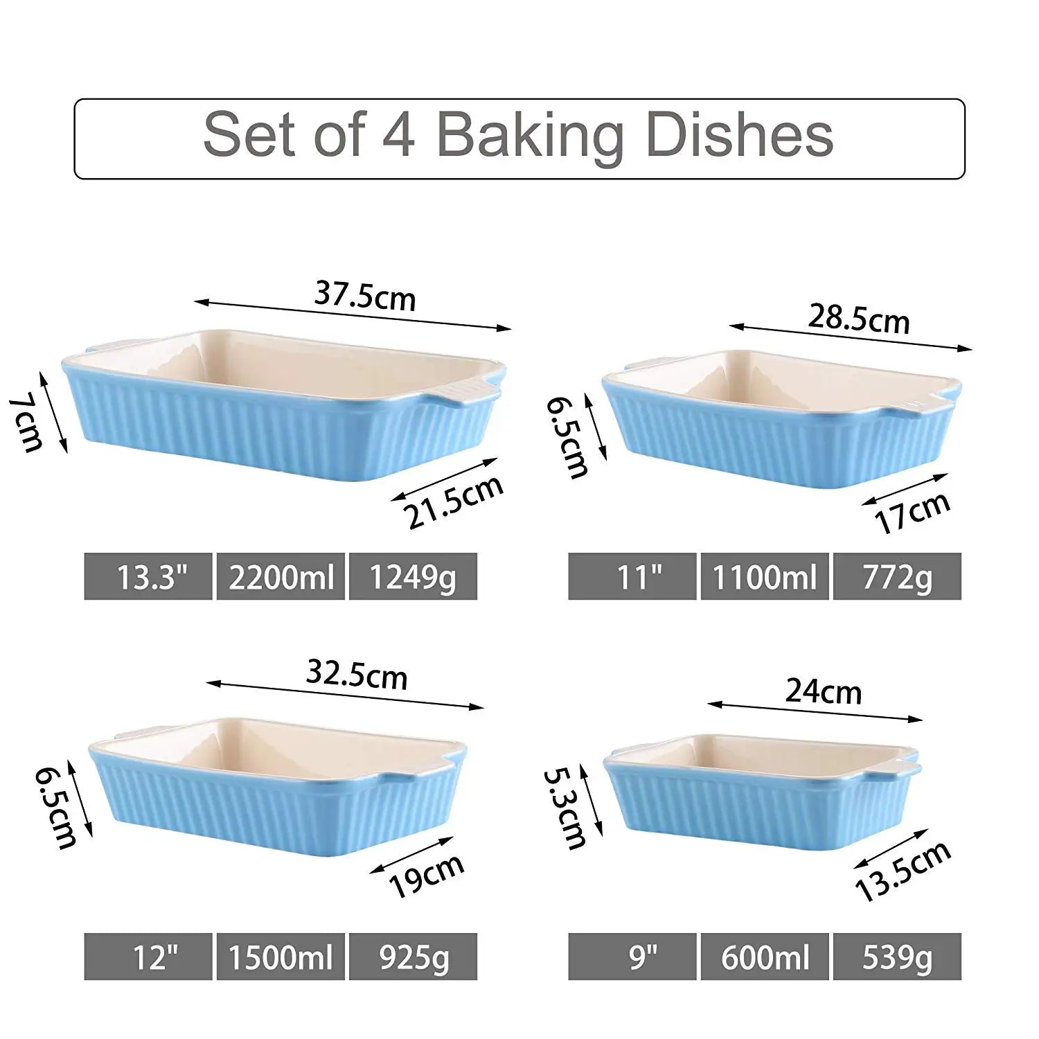 4-Piece Table Baking Dish Plate Set with Ceramic Handle Oven to Ideal for(9"/11"/12"/13.3")