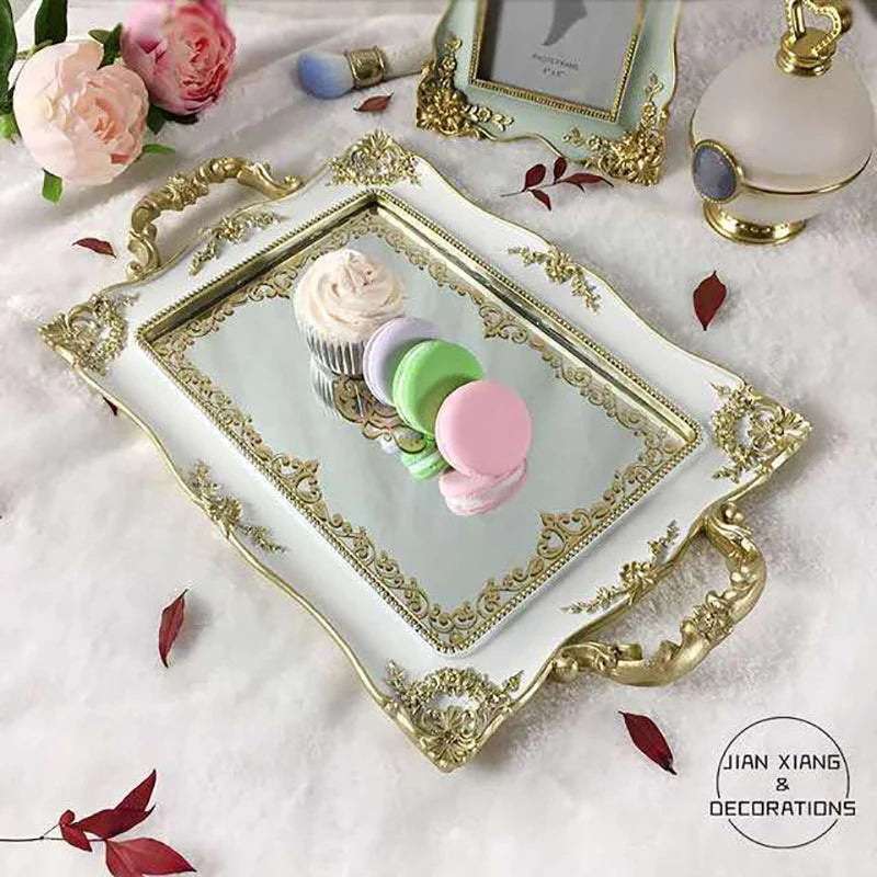Mirror Glass Storage Tray Gold Rectangle