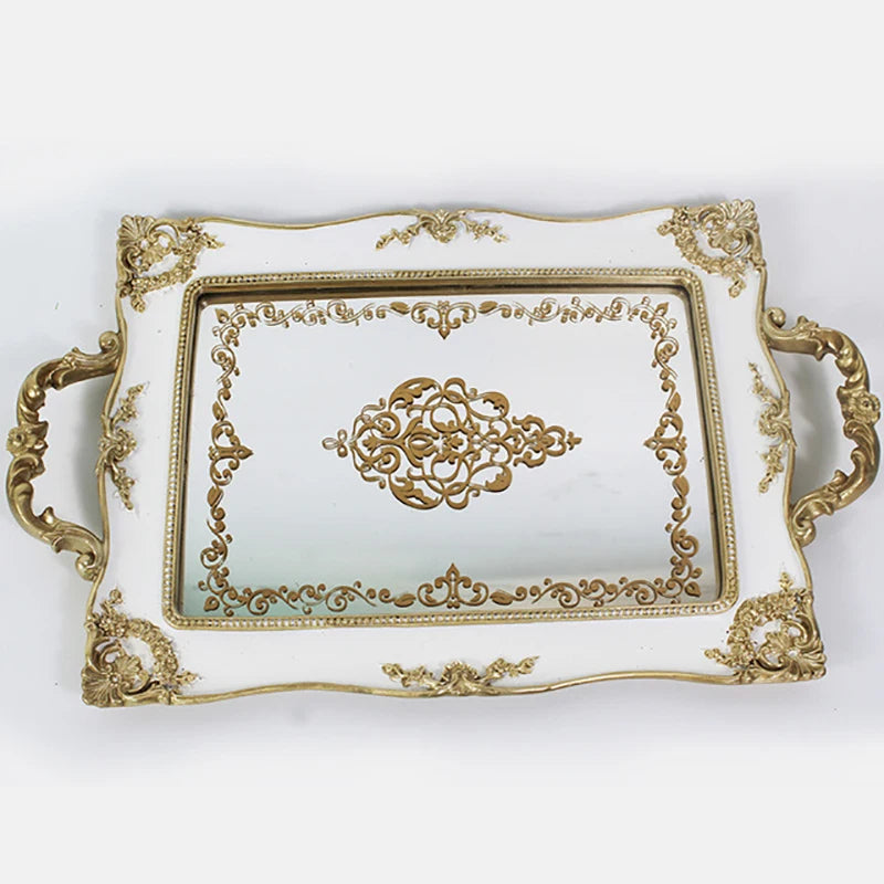 Mirror Glass Storage Tray Gold Rectangle