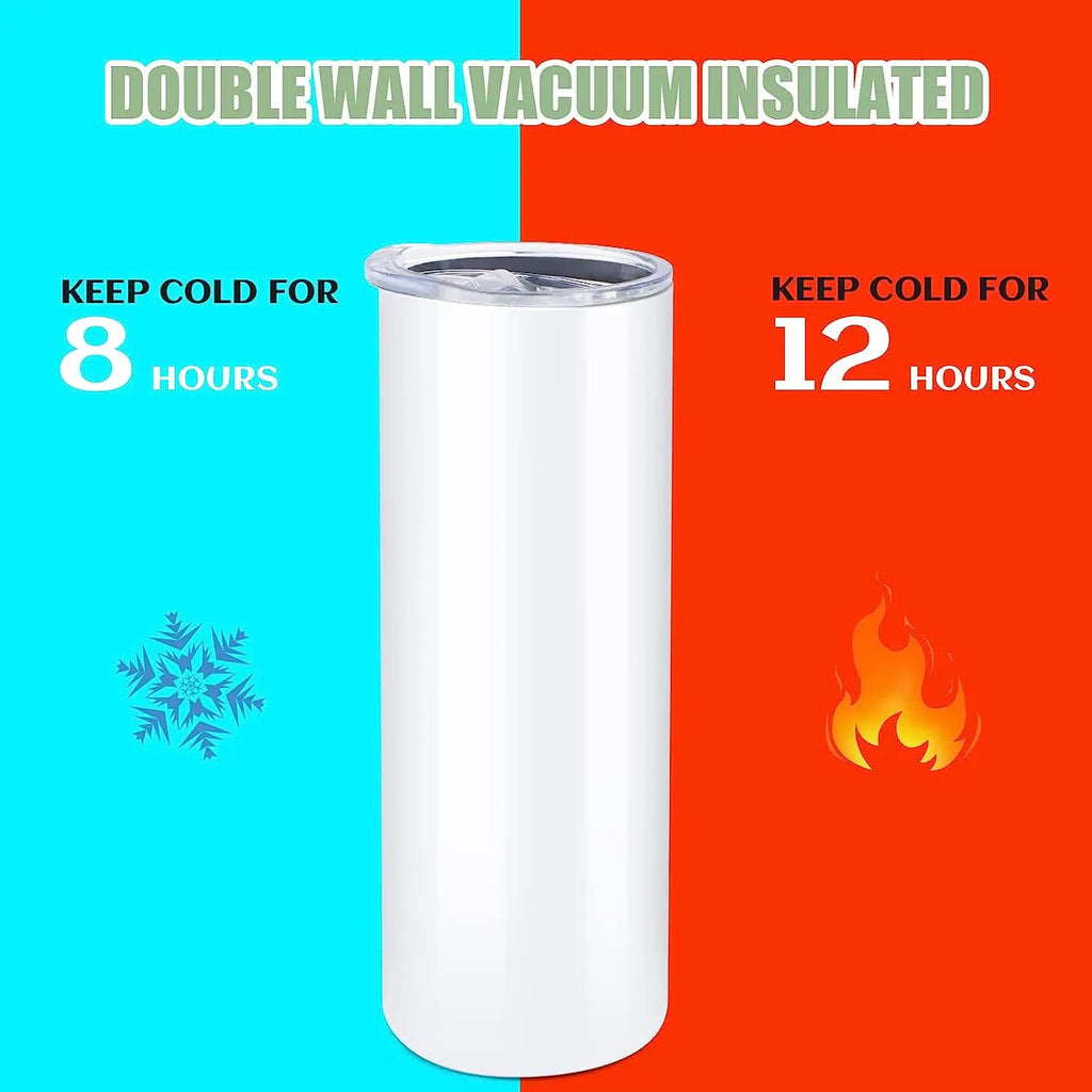 8pcs Stainless 20 OZ Sublimation Tumblers Skinny Straight Sublimate Tumbler Blank DIY Mugs Cups with Sublimation Papers