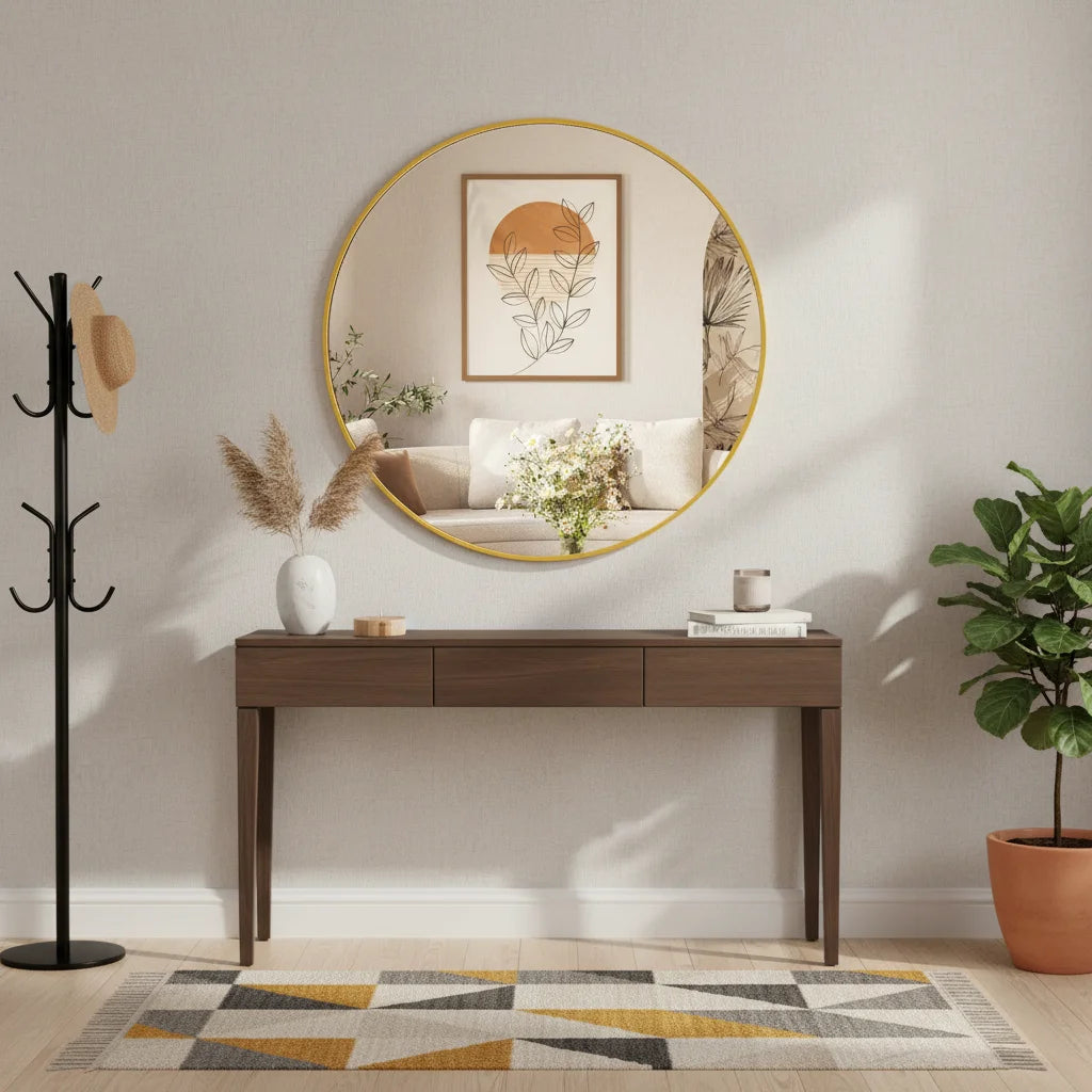 20" Gold Round  elegant Wall Mirror 20" Frameless Shatterproof Style