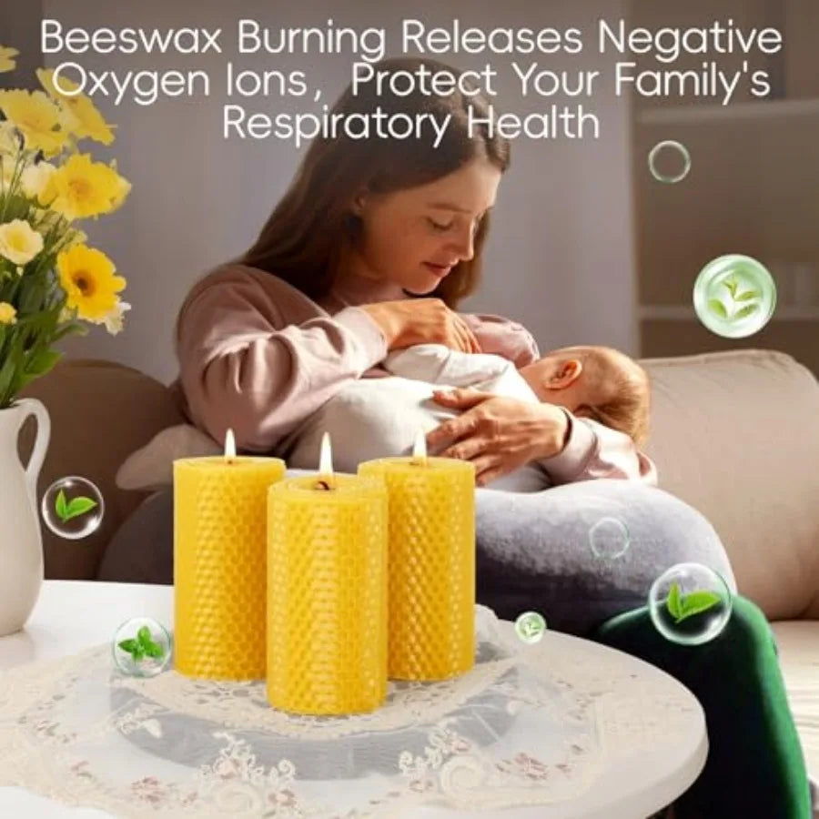 12 Pack Honeycomb Beeswax Candles, 240 Hours Long Burning Natural Handmade Beeswax Rolled Pillar Candles