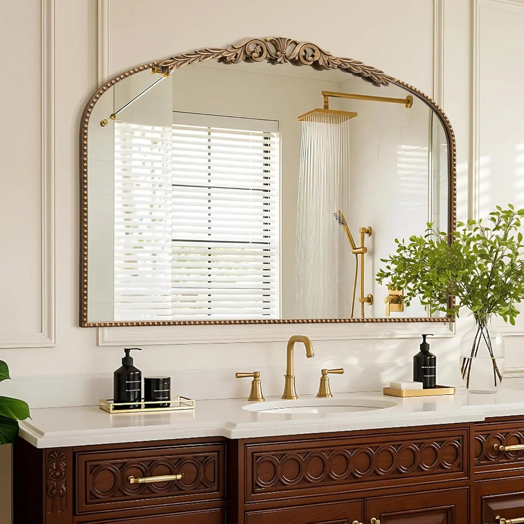 Large Arched Fireplace Mirror Gold Vintage