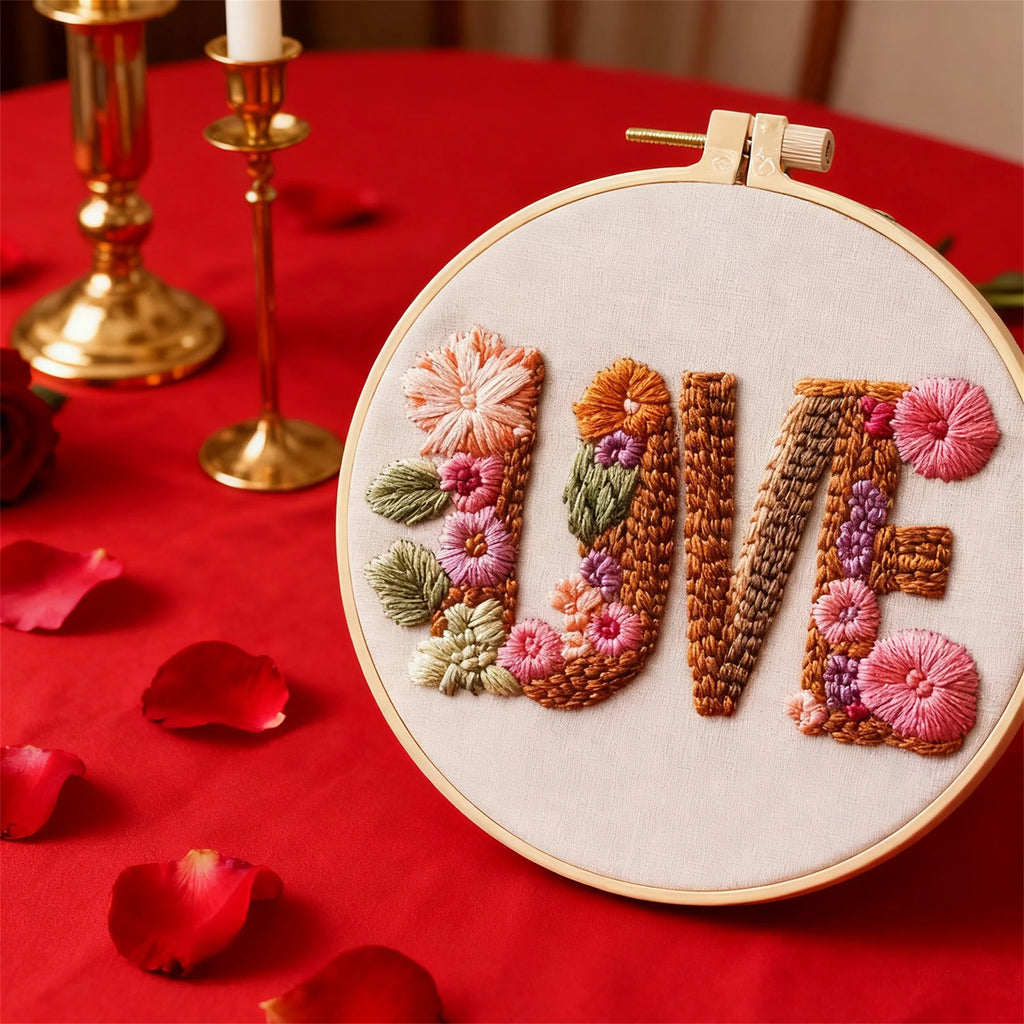 Cross Stitch Kit with Heart Patterns and Embroidery Hoop ALL Levels