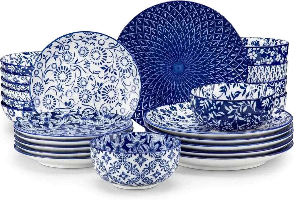 Plates and Bowls Set for 6, 24 Pieces Dinnerware Sets, Mircowave and Dishwasher Safe Dishes Set, Porcelain
