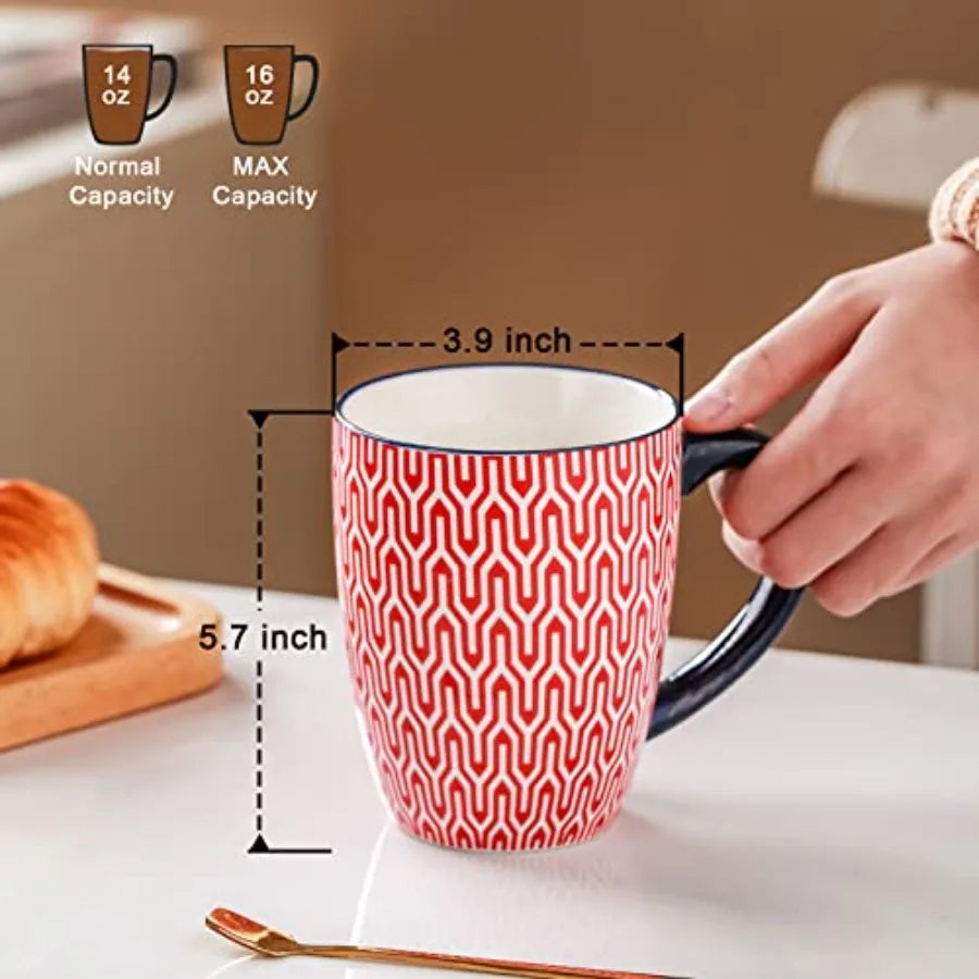 Ceramic Mug Set of 6 16oz - Colorful Bohemian Style