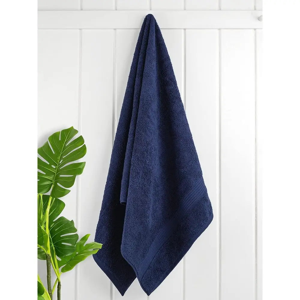 4-Piece Navy Blue Cotton Extra Large Plush Bath Towel Set cotton