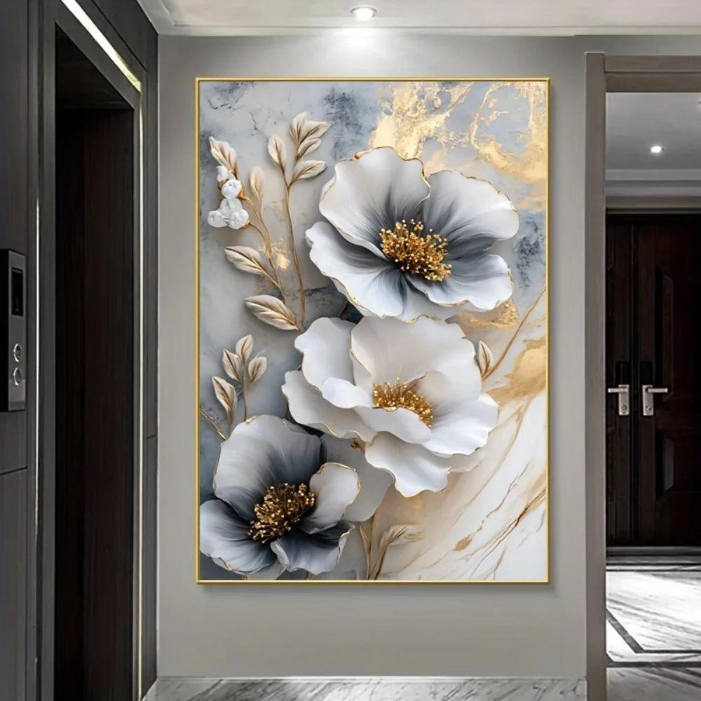 1 modern luxury floral canvas mural, framed 3D