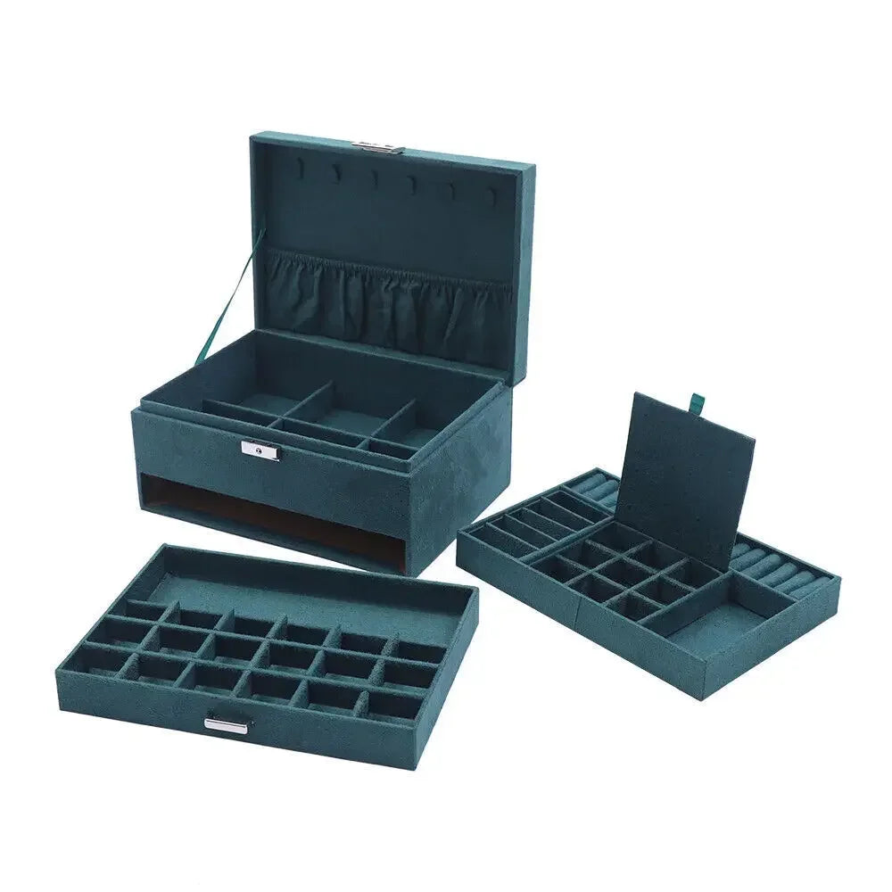 3 Layers Large Jewelry Storage Case with Removable Tray, Lockable with Mirror