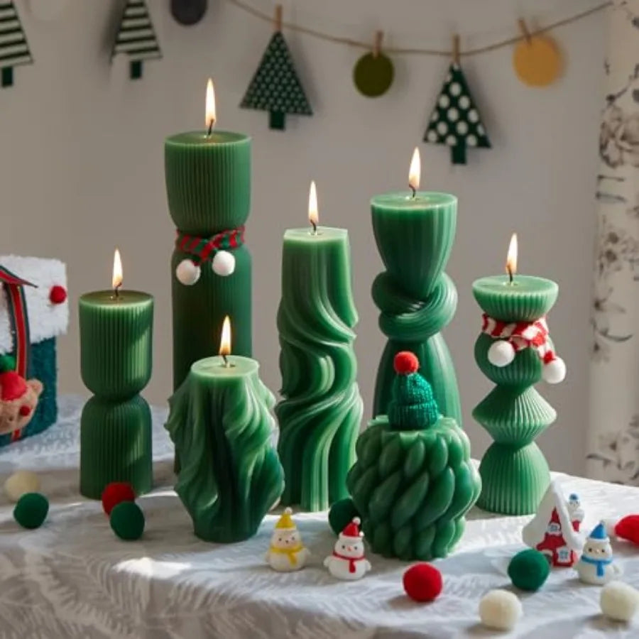 7-Pack Pillar Candles - Soy Wax Handmade Ribbed Candles