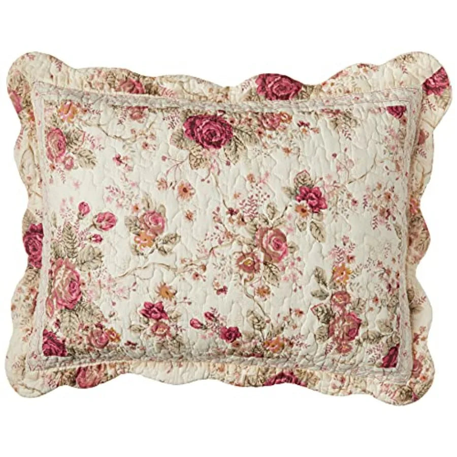 Antique Rose Full/Queen Quilt Set, Ecru