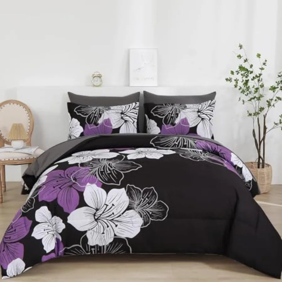 Floral Comforter Set Size, 7 Pieces Bed in a Bag Floral Comforter and Sheet Set, Soft Microfiber
