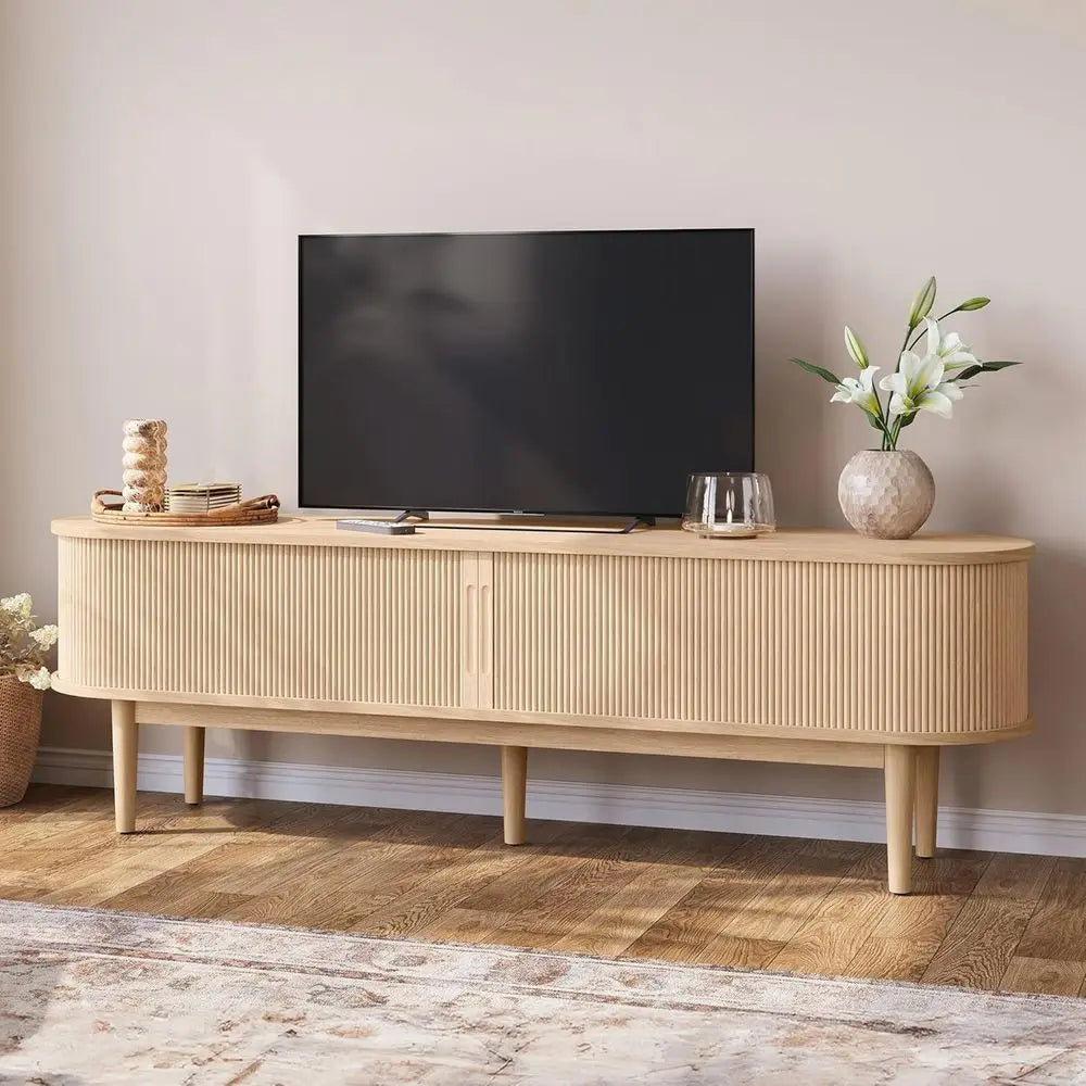 70" luted TV Stand or TVs up to 80 Inch, Century ern Entertainment Center with Storage Cabinet and Sliding Doors
