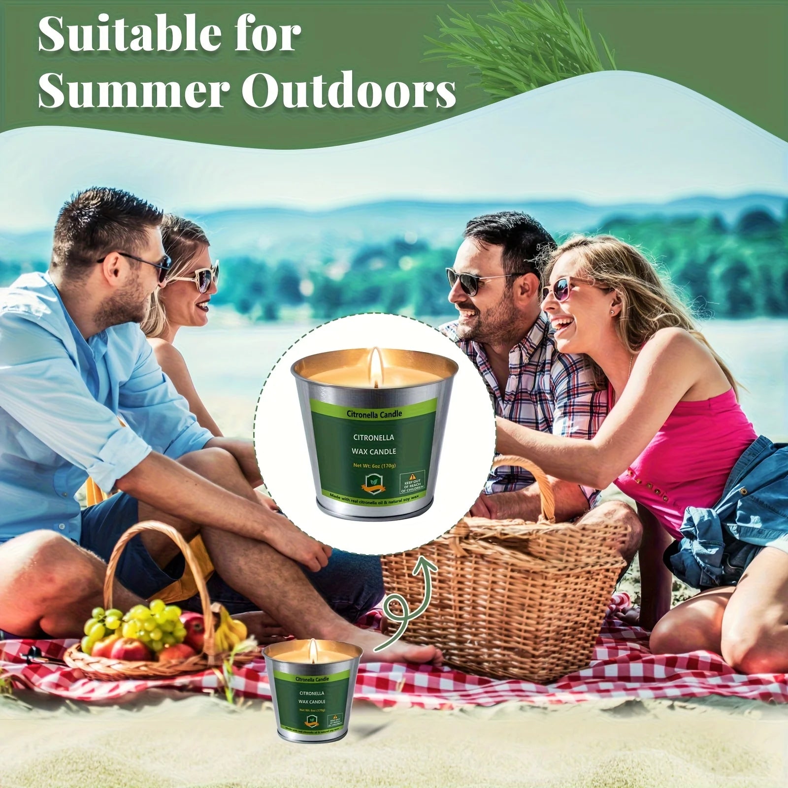 4pcs Citronella Candles Outdoor, 6oz 128 Hours Burning